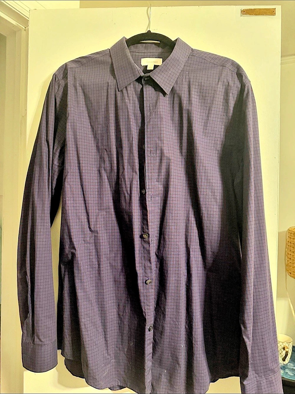 Calvin Klein Infinite Slim Fit Dress Shirt Checkered Purple Large